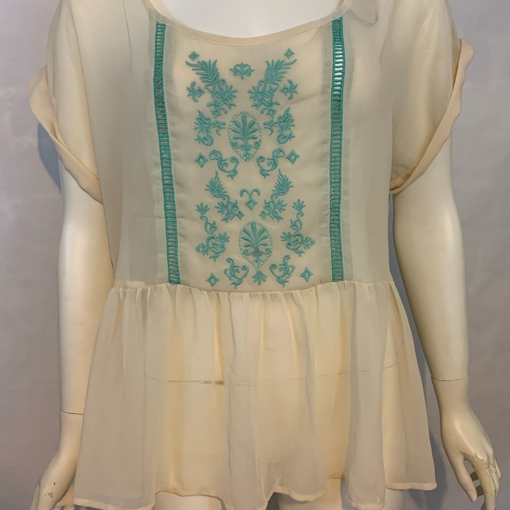 BKE Boutique Boho Embroidery Shear Blouse